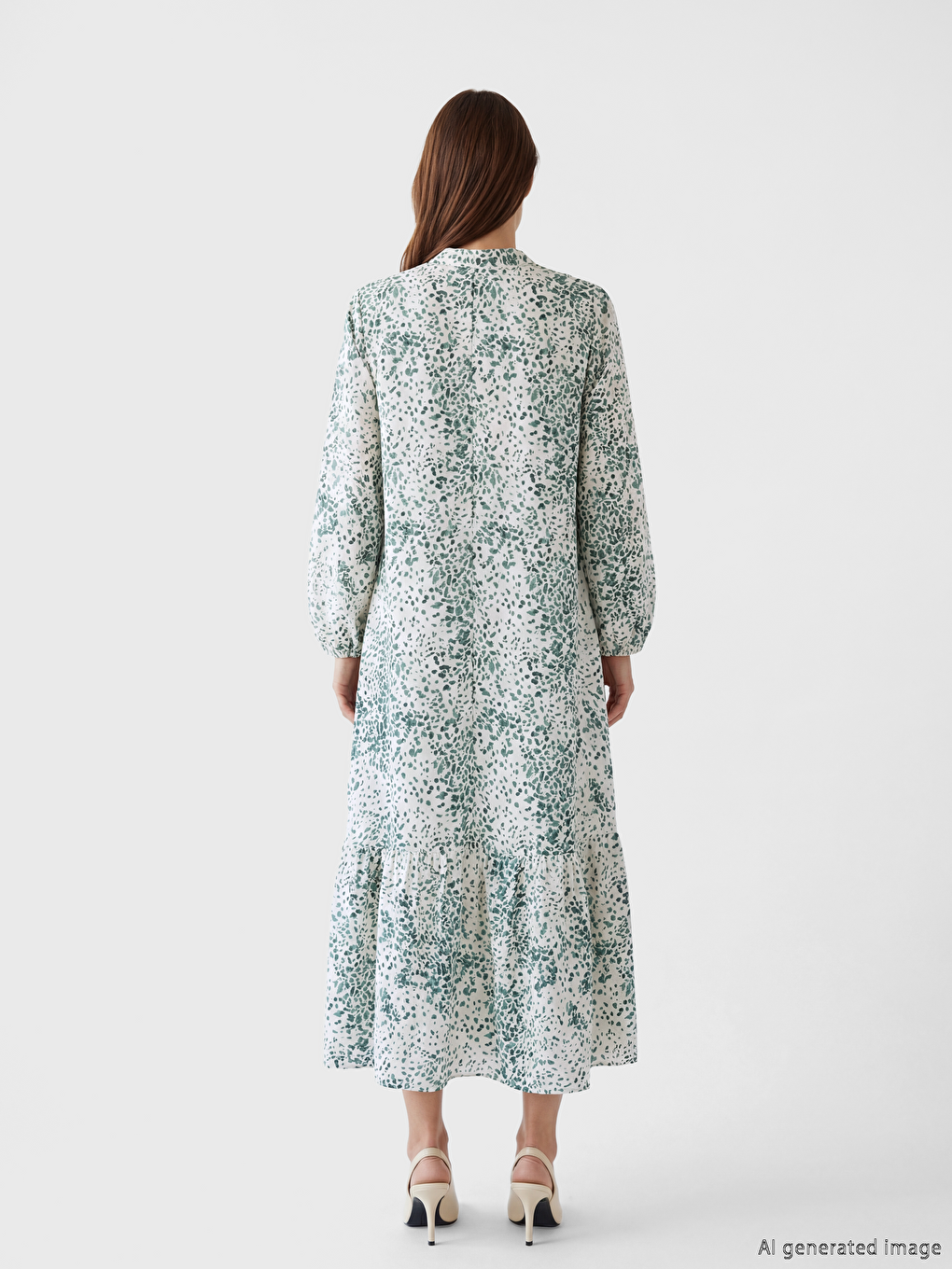 Bej Hakim Yaka Desenli A Kesim Belmando Elbise-3