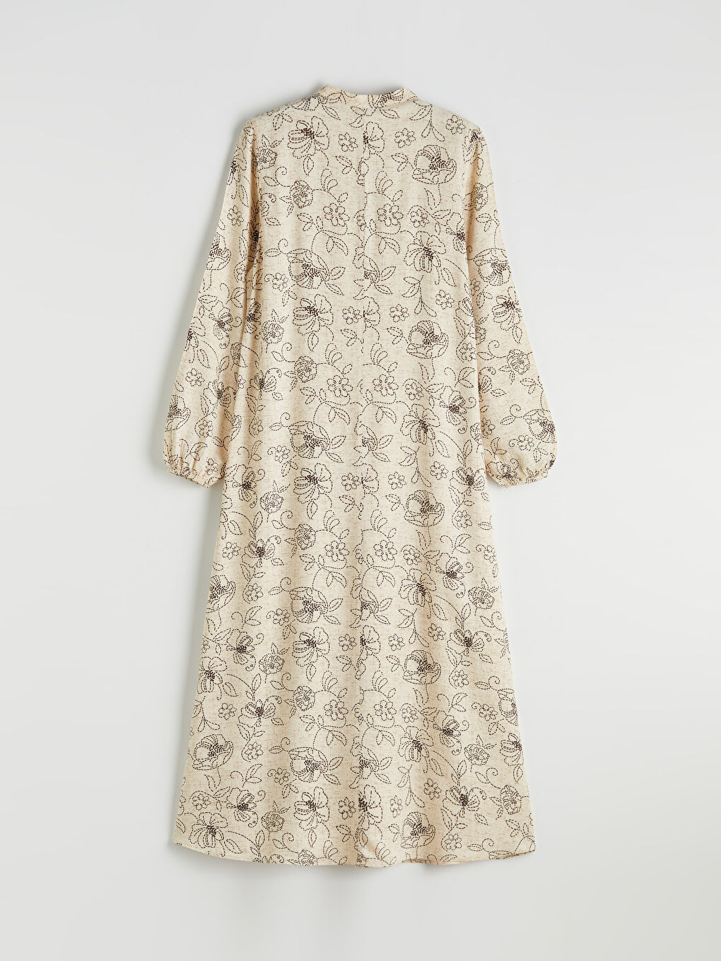 Bej Hakim Yaka Çiçekli A Kesim Elbise-1