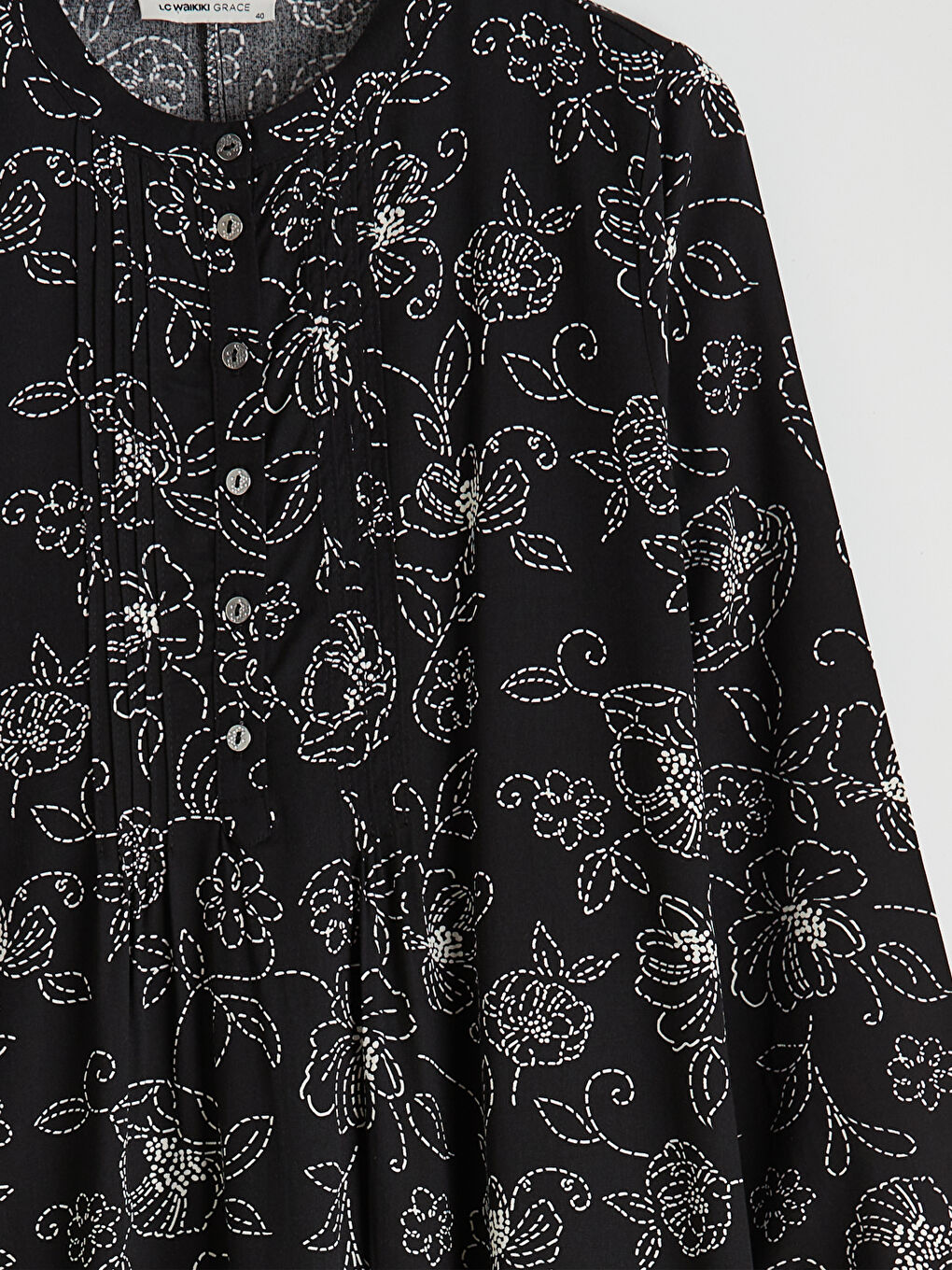 Siyah Hakim Yaka Desenli Elbise-5