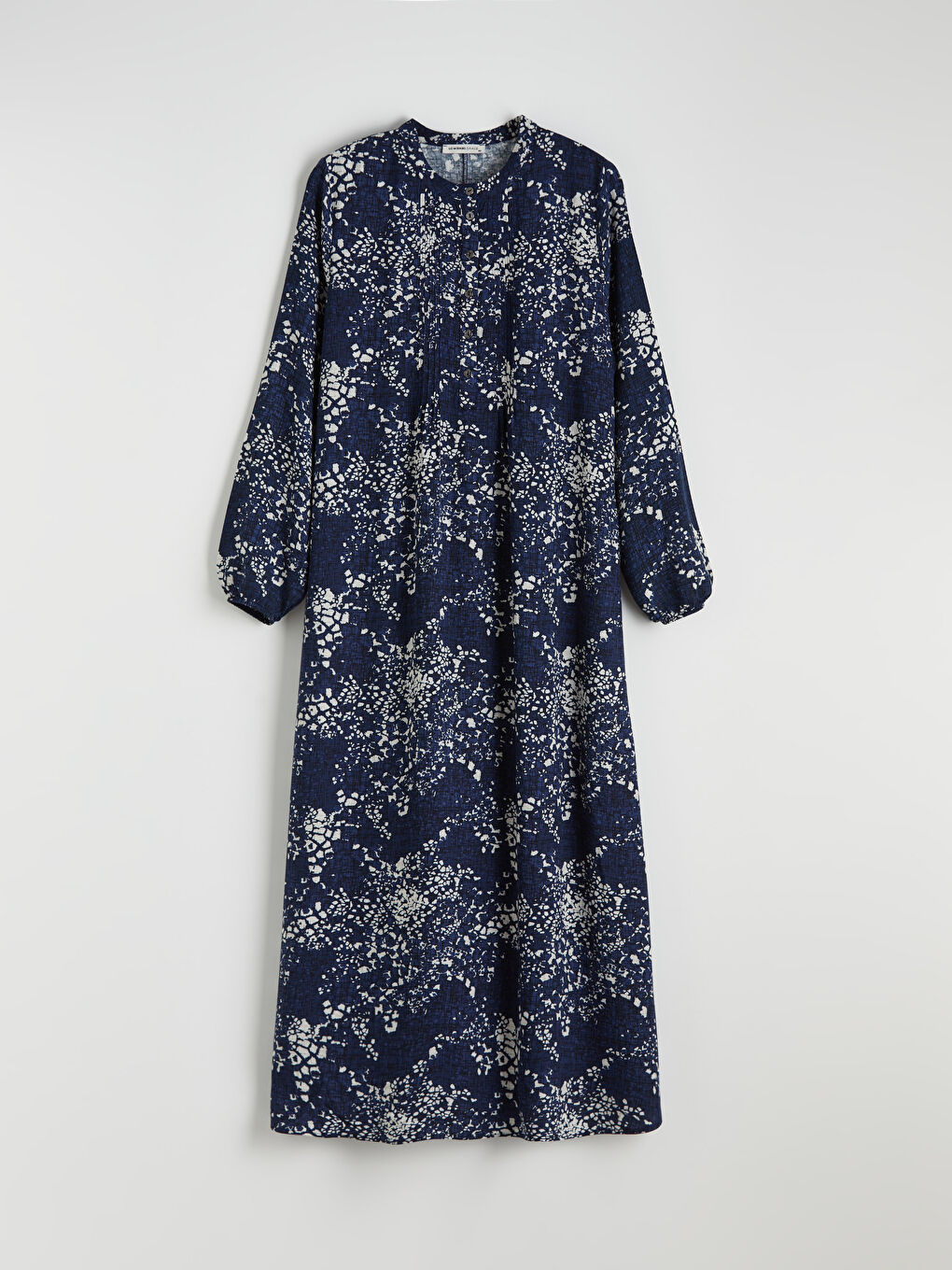 Lacivert Hakim Yaka Desenli Elbise