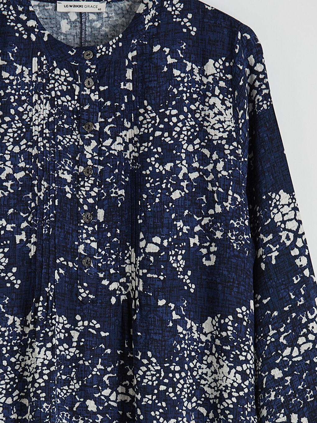 Lacivert Hakim Yaka Desenli Elbise-1