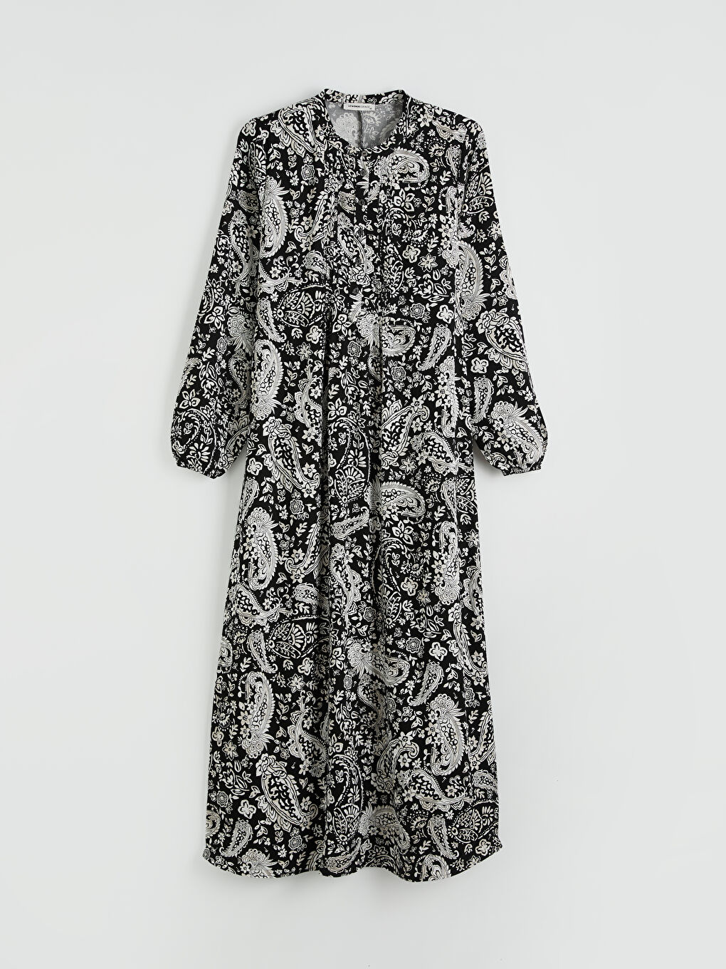 Siyah Hakim Yaka Desenli Elbise-4