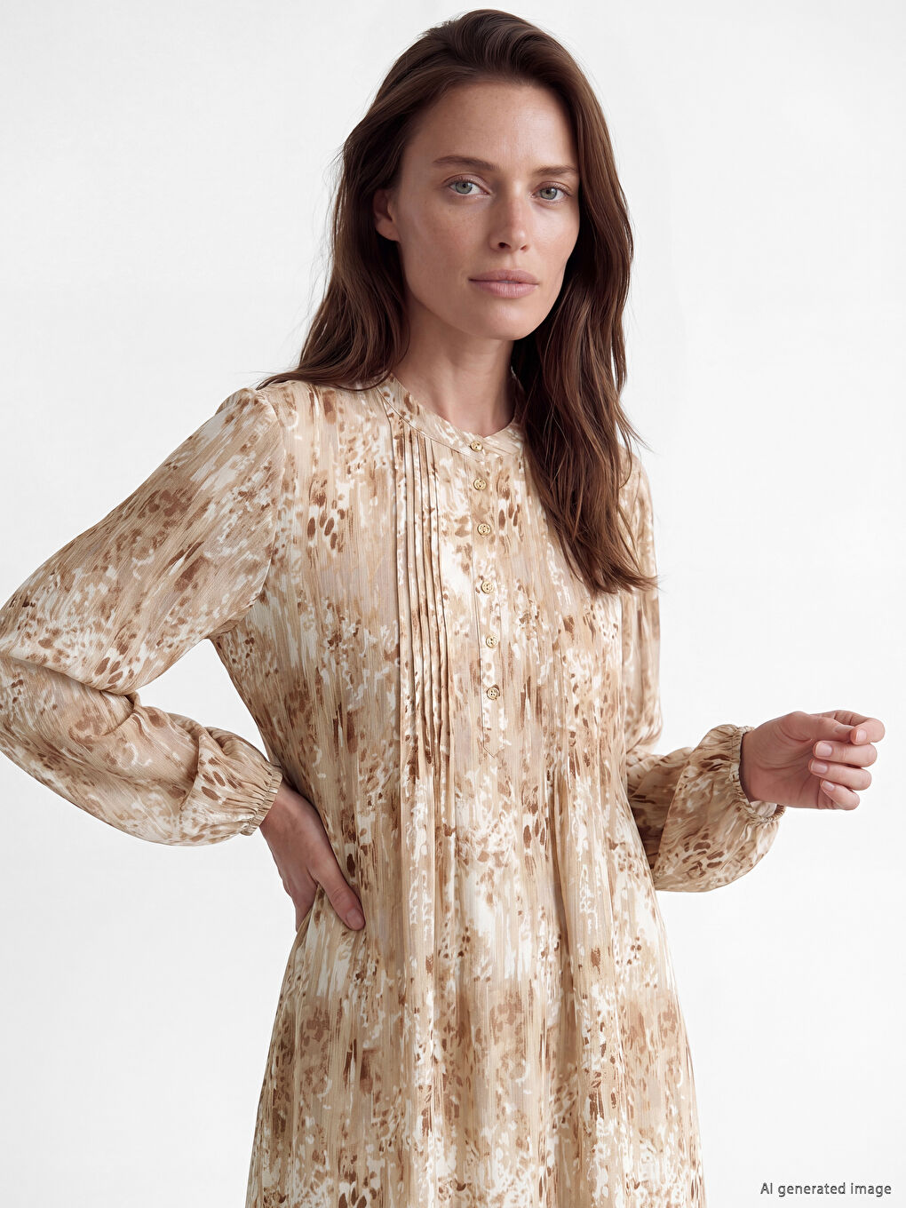 Grandad Collar Patterned Dress-1