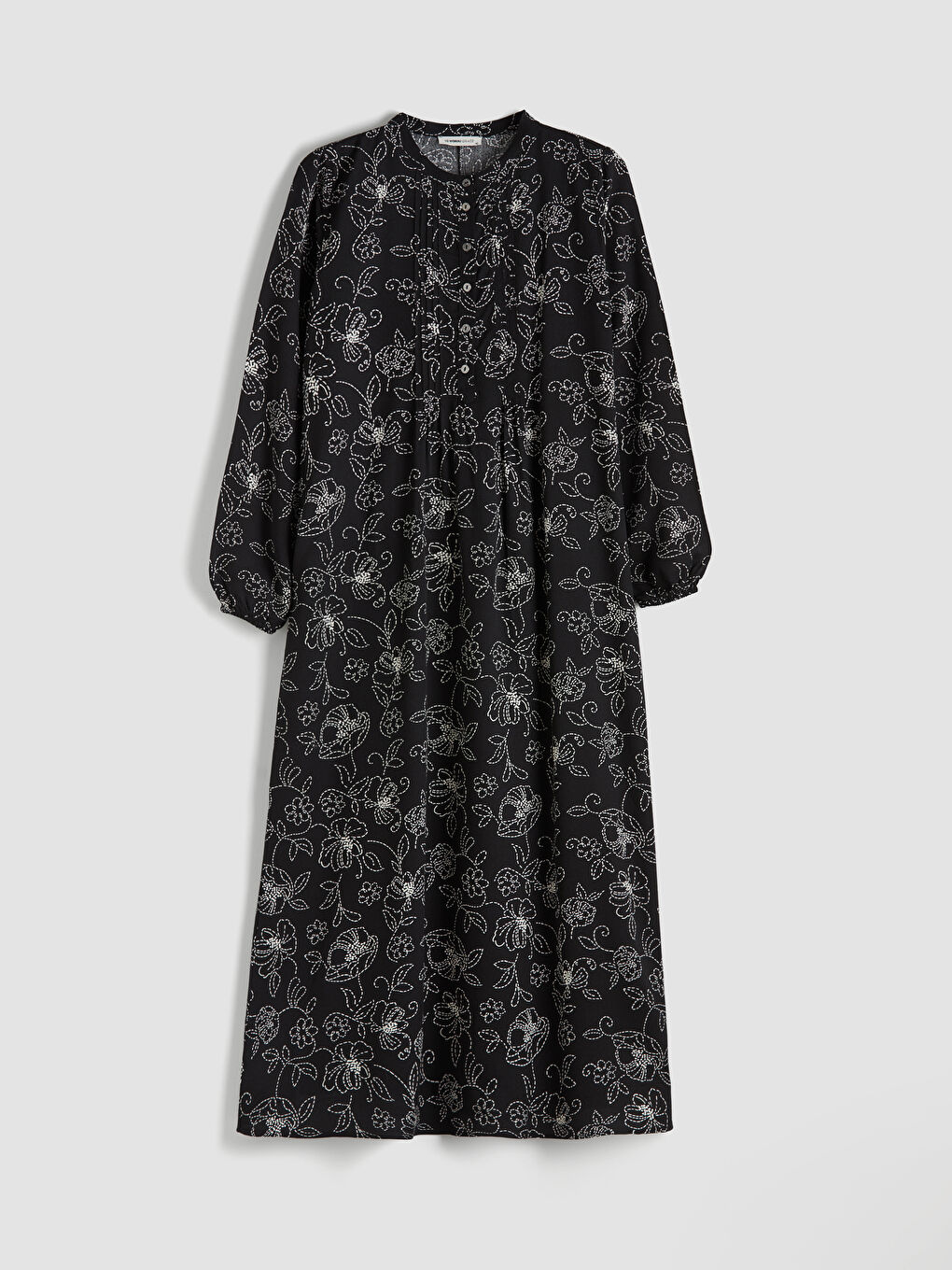 Grandad Collar Patterned Dress-4