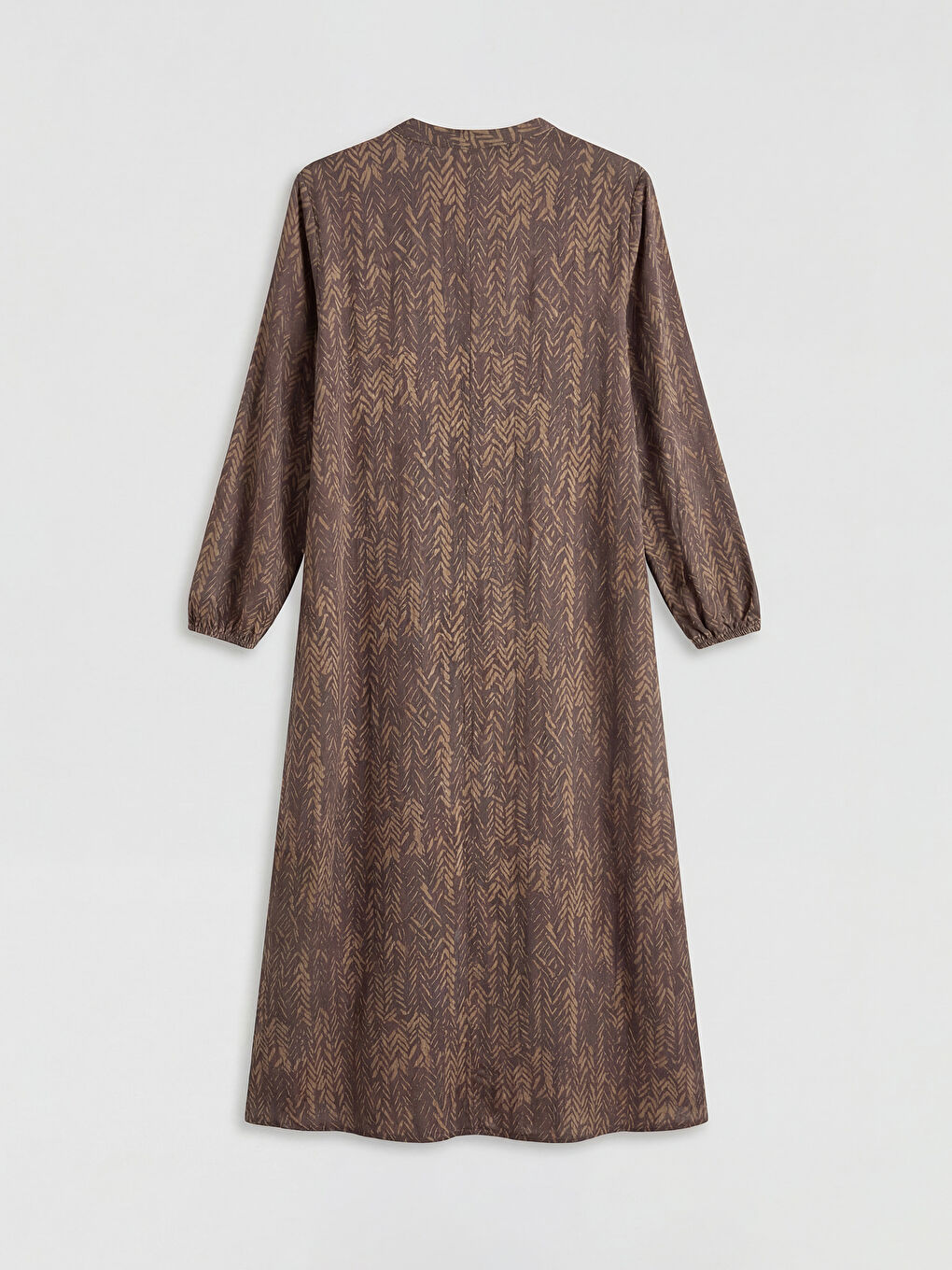 Kahverengi Hakim Yaka Desenli Elbise	-1