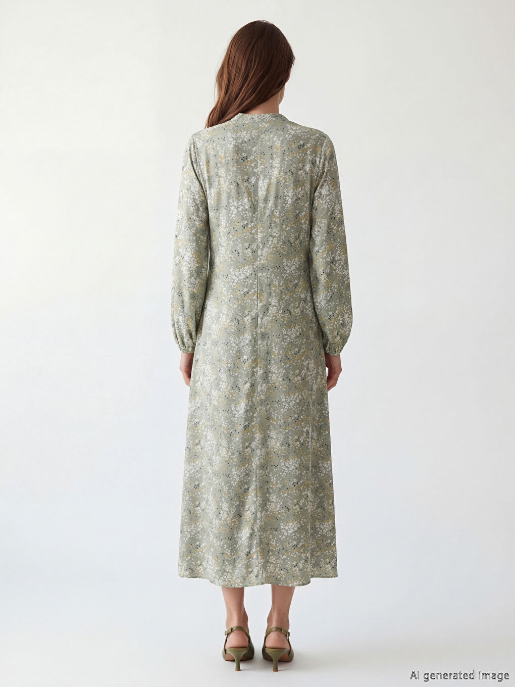 فستان منقوش بياقة الجد-3