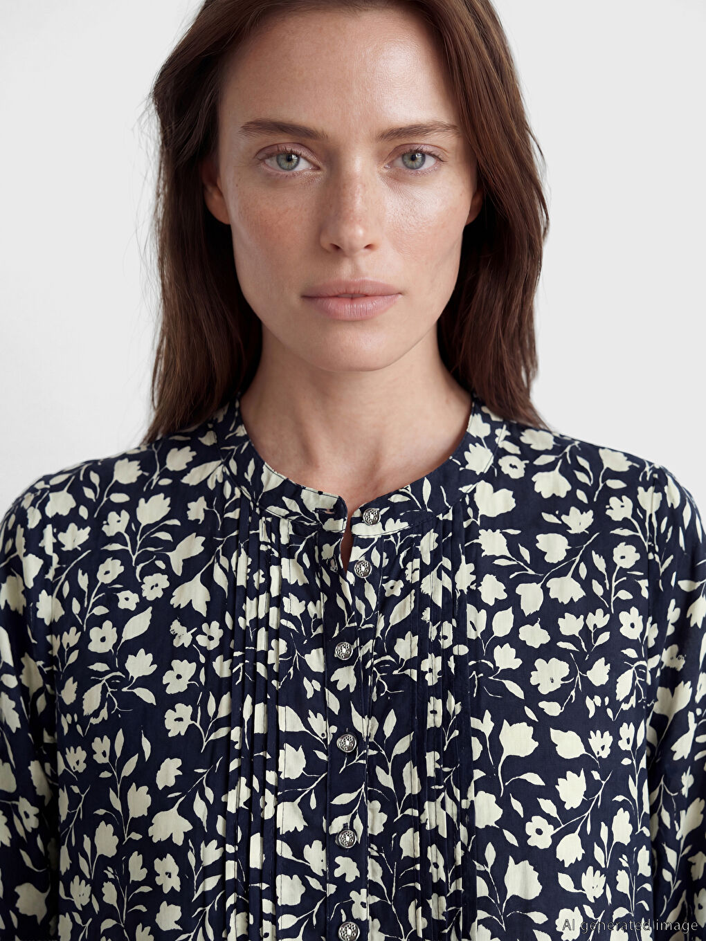 Lacivert Hakim Yaka Desenli Elbise-2