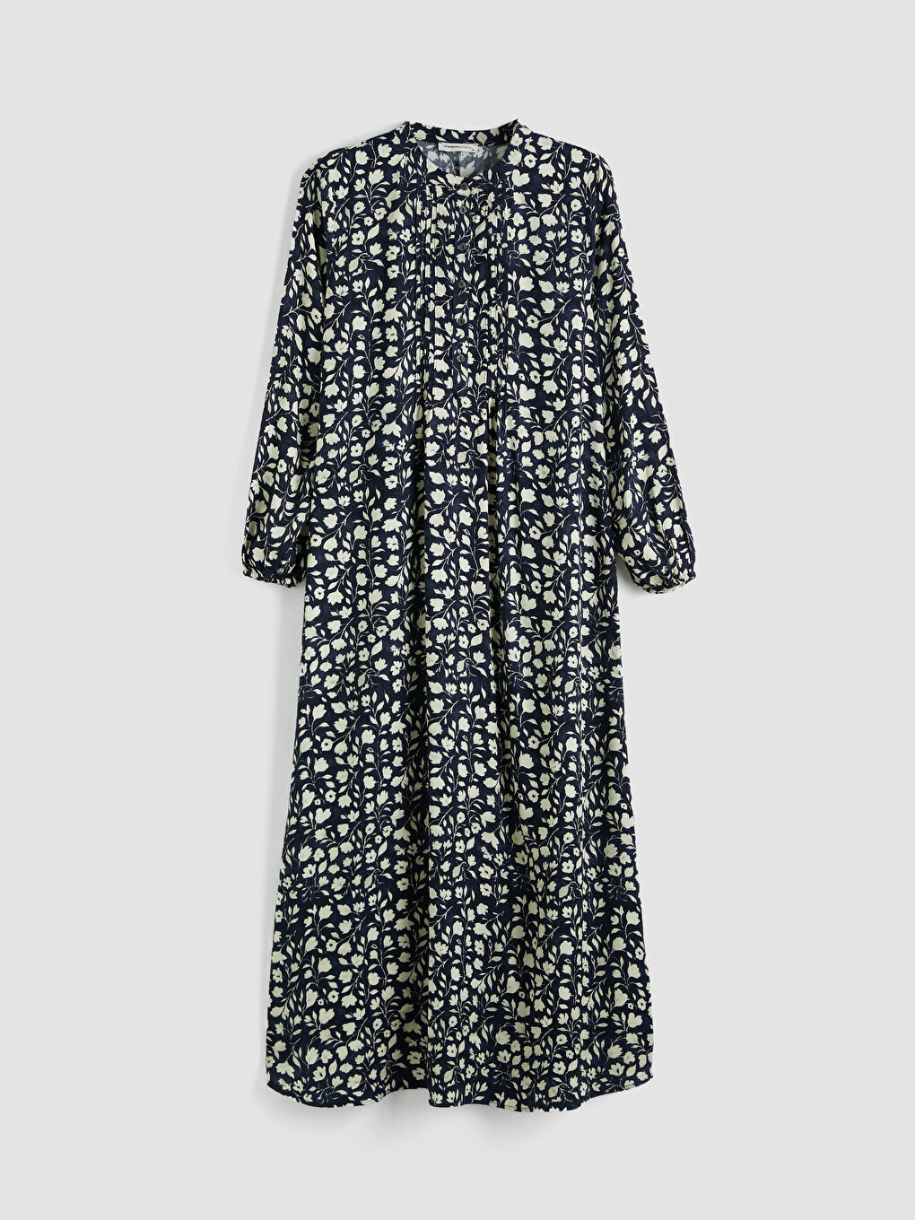 Lacivert Hakim Yaka Desenli Elbise-4