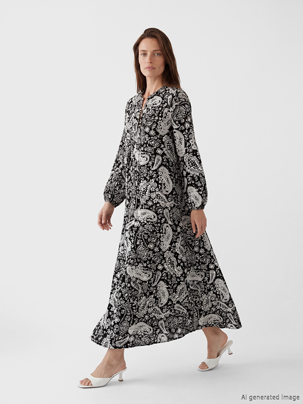 Siyah Hakim Yaka Desenli Elbise