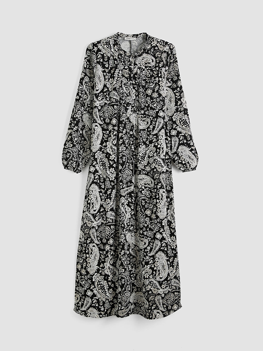 Siyah Hakim Yaka Desenli Elbise-4