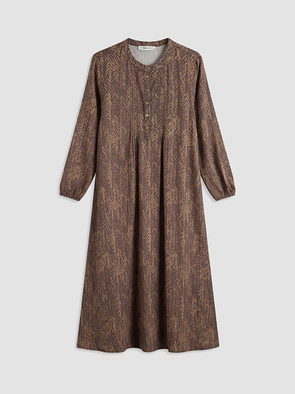 Kahverengi Hakim Yaka Desenli Elbise	-3