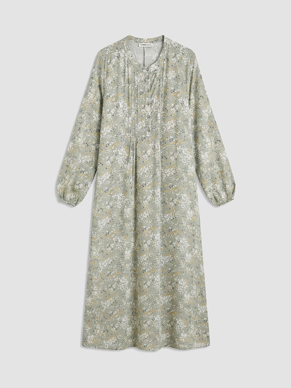 Yeşil Hakim Yaka Desenli Elbise-4