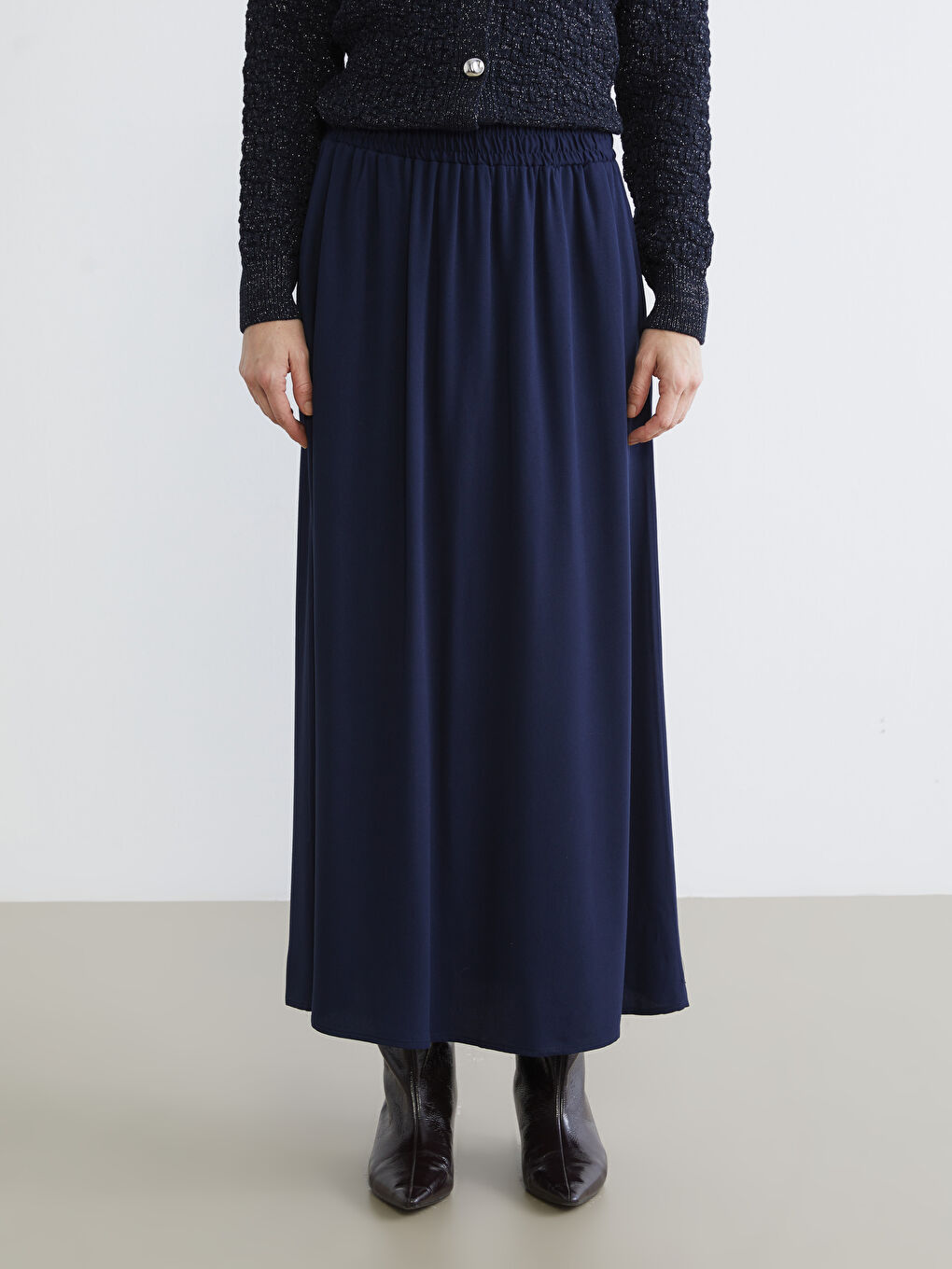 Lacivert Beli Lastikli Belmando Kloş Etek-1