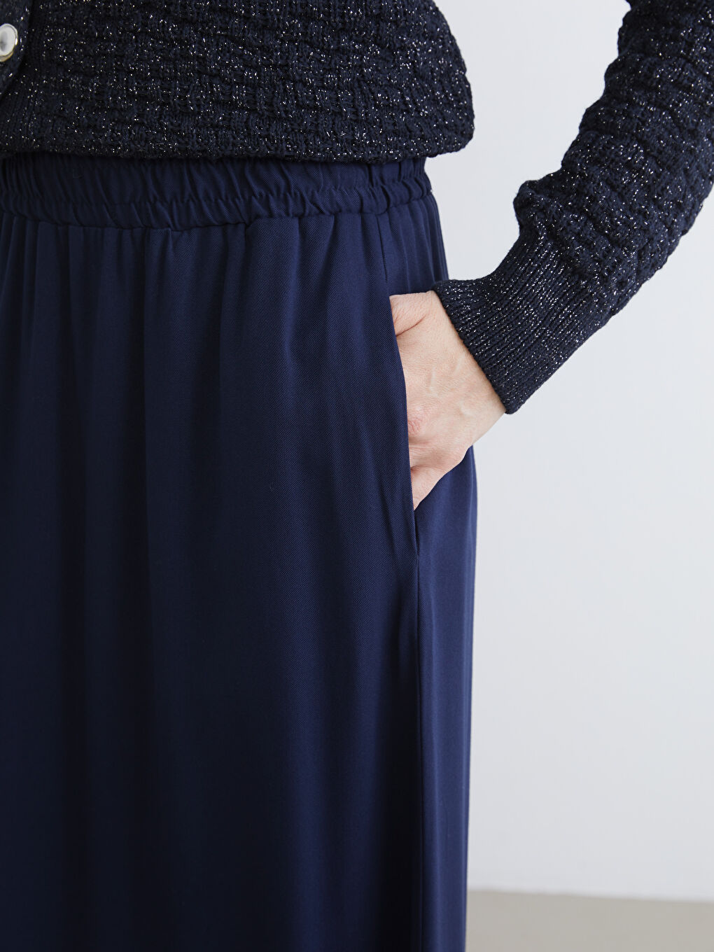 Lacivert Beli Lastikli Belmando Kloş Etek-2