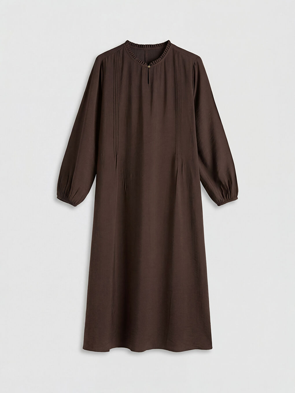 Kahverengi Fırfırlı Hakim Yaka A Kesim Elbise
