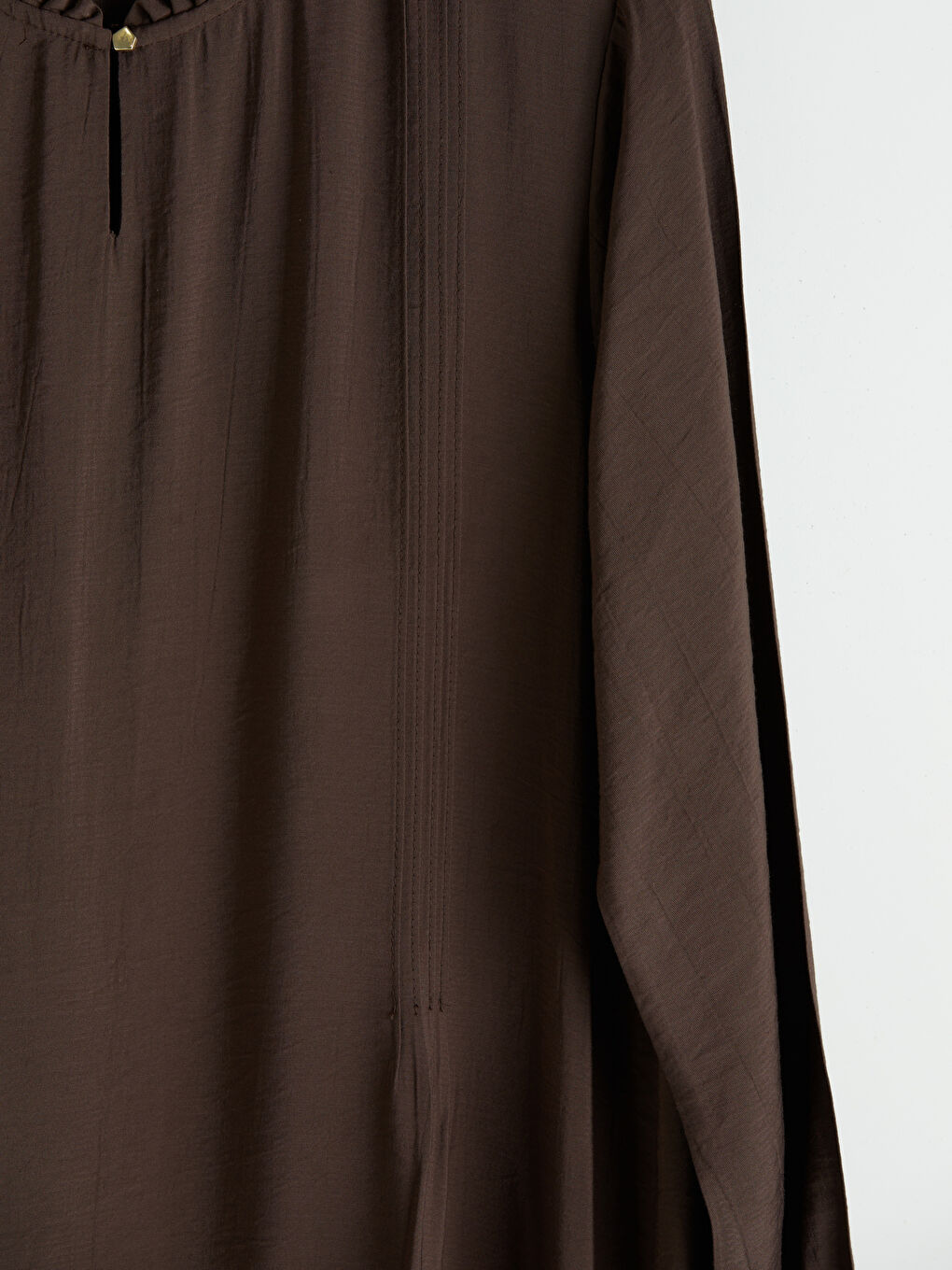 Kahverengi Fırfırlı Hakim Yaka A Kesim Elbise-2