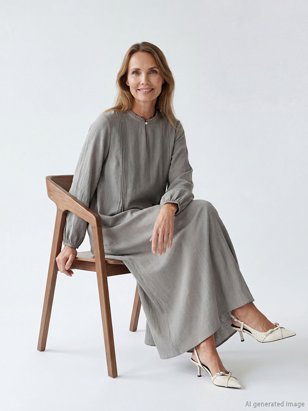 Balloon Sleeve Dress with a Crew Neck