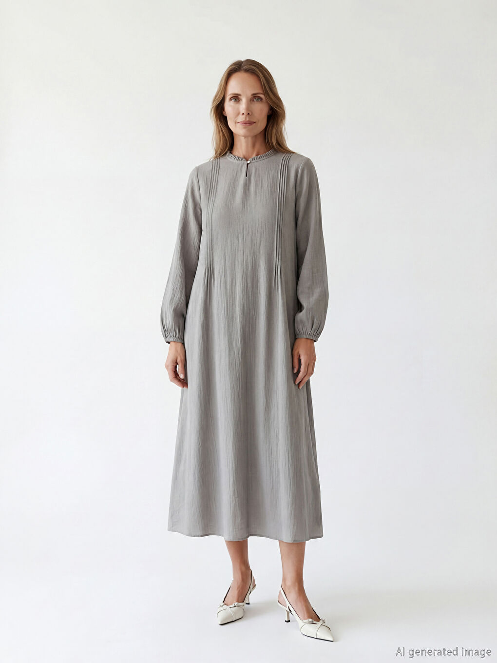 Balloon Sleeve Dress with a Crew Neck-1