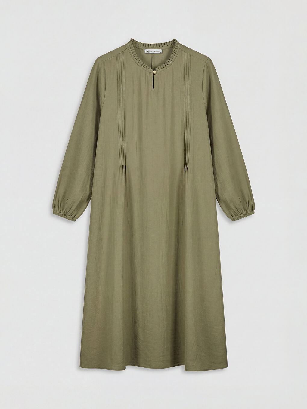 Yeşil Fırfırlı Hakim Yaka A Kesim Elbise