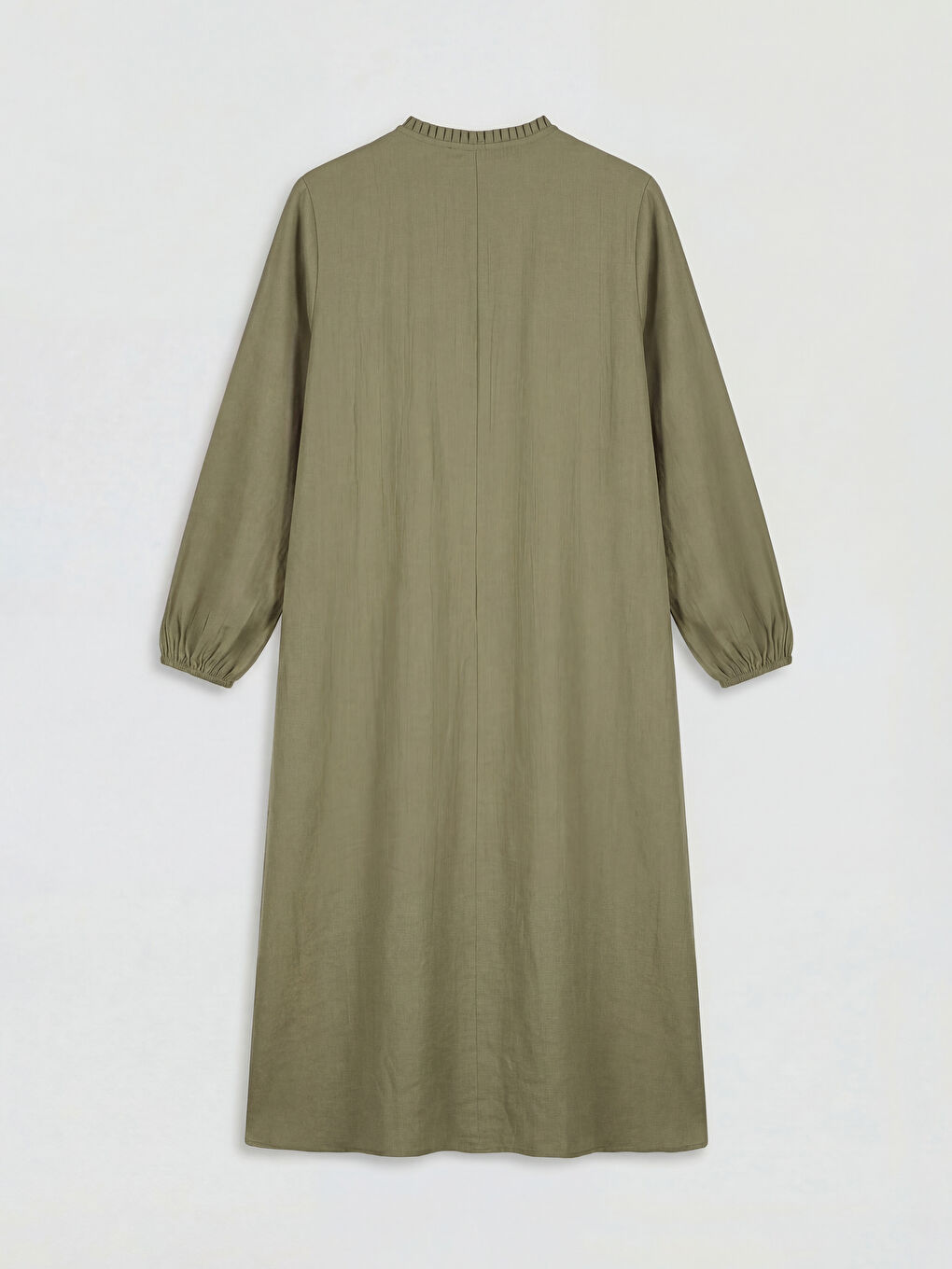 Yeşil Fırfırlı Hakim Yaka A Kesim Elbise-1