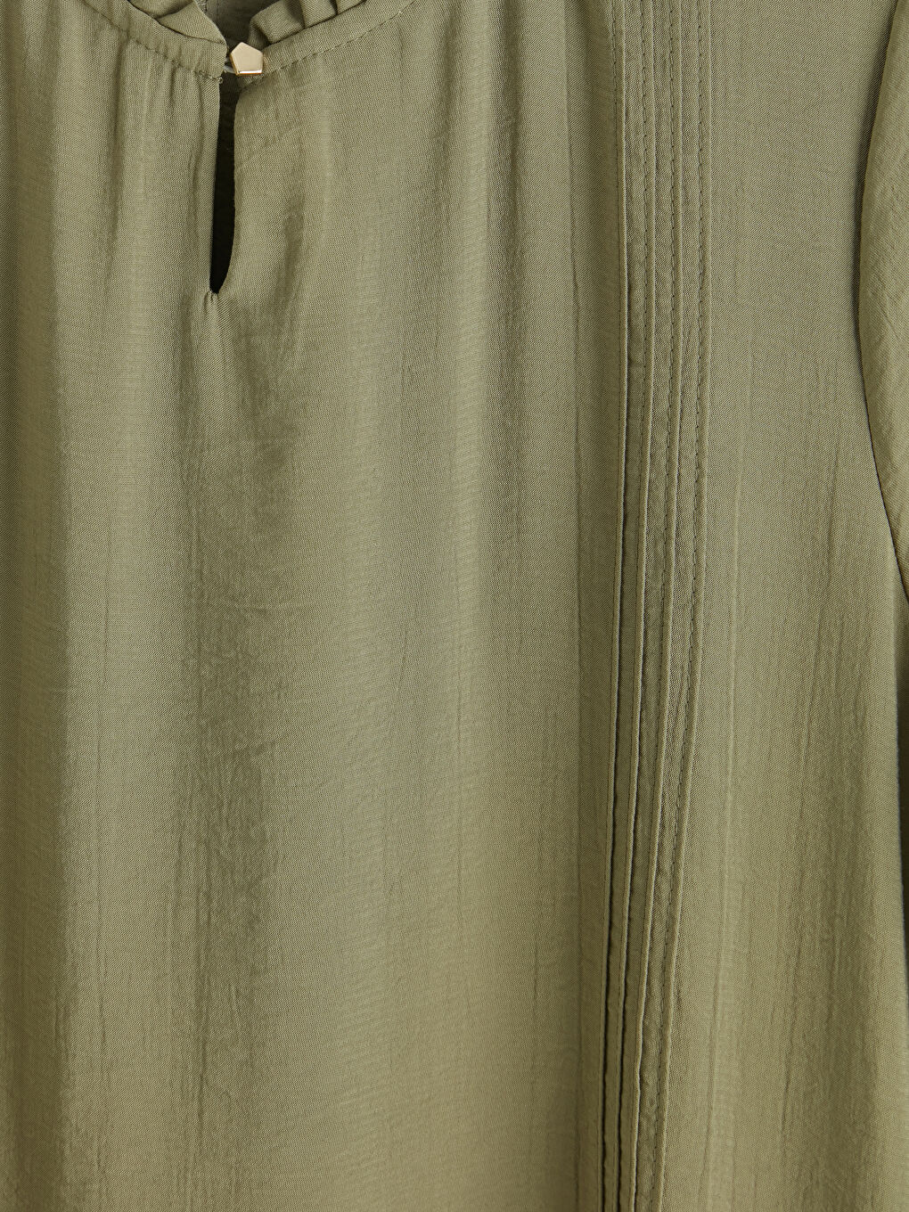 Yeşil Fırfırlı Hakim Yaka A Kesim Elbise-2