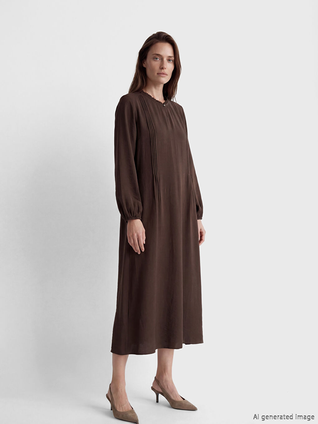 فستان بقصة على شكل حرف A بياقة جد مكشكشة-1