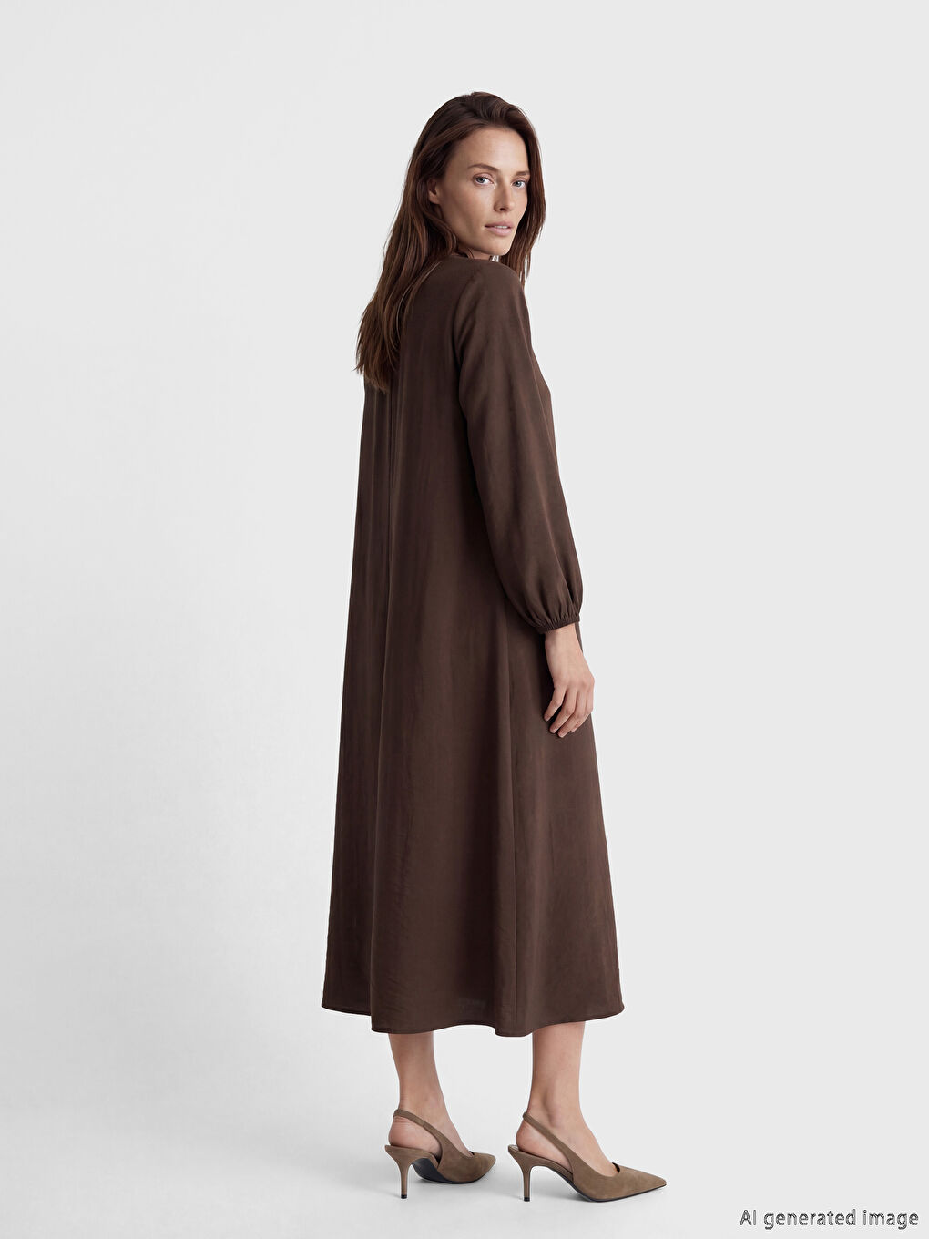 فستان بقصة على شكل حرف A بياقة جد مكشكشة-2