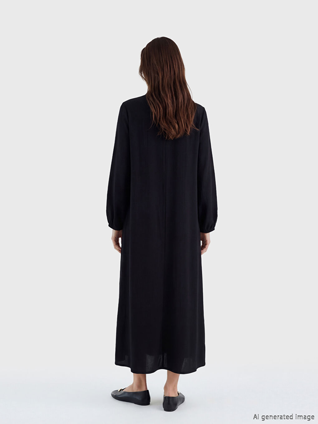 Siyah Fırfırlı Hakim Yaka A Kesim Elbise-2