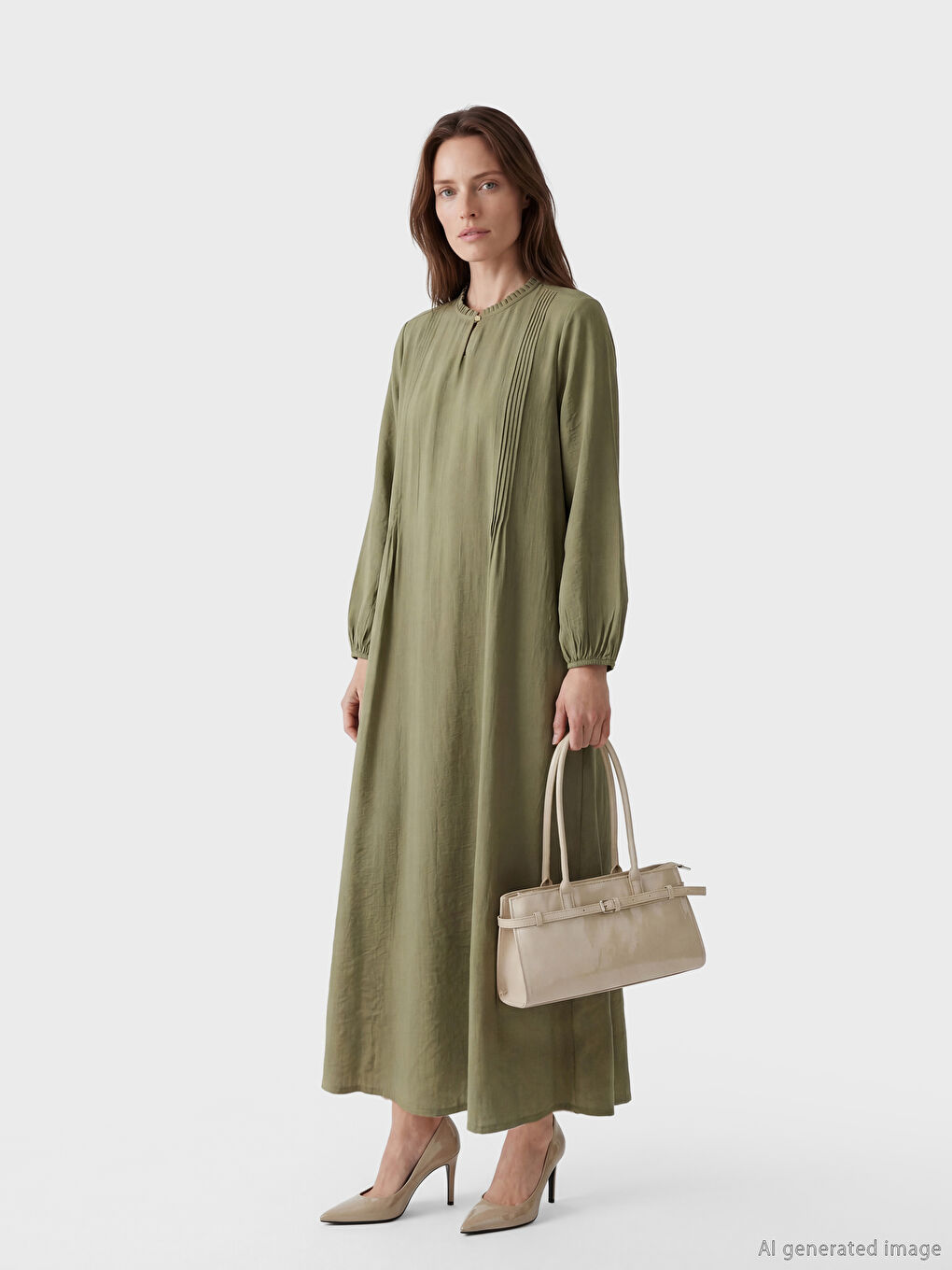 فستان بقصة على شكل حرف A بياقة جد مكشكشة