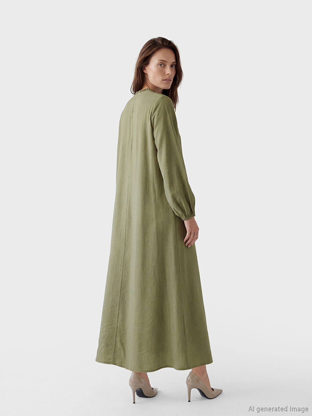 فستان بقصة على شكل حرف A بياقة جد مكشكشة-2