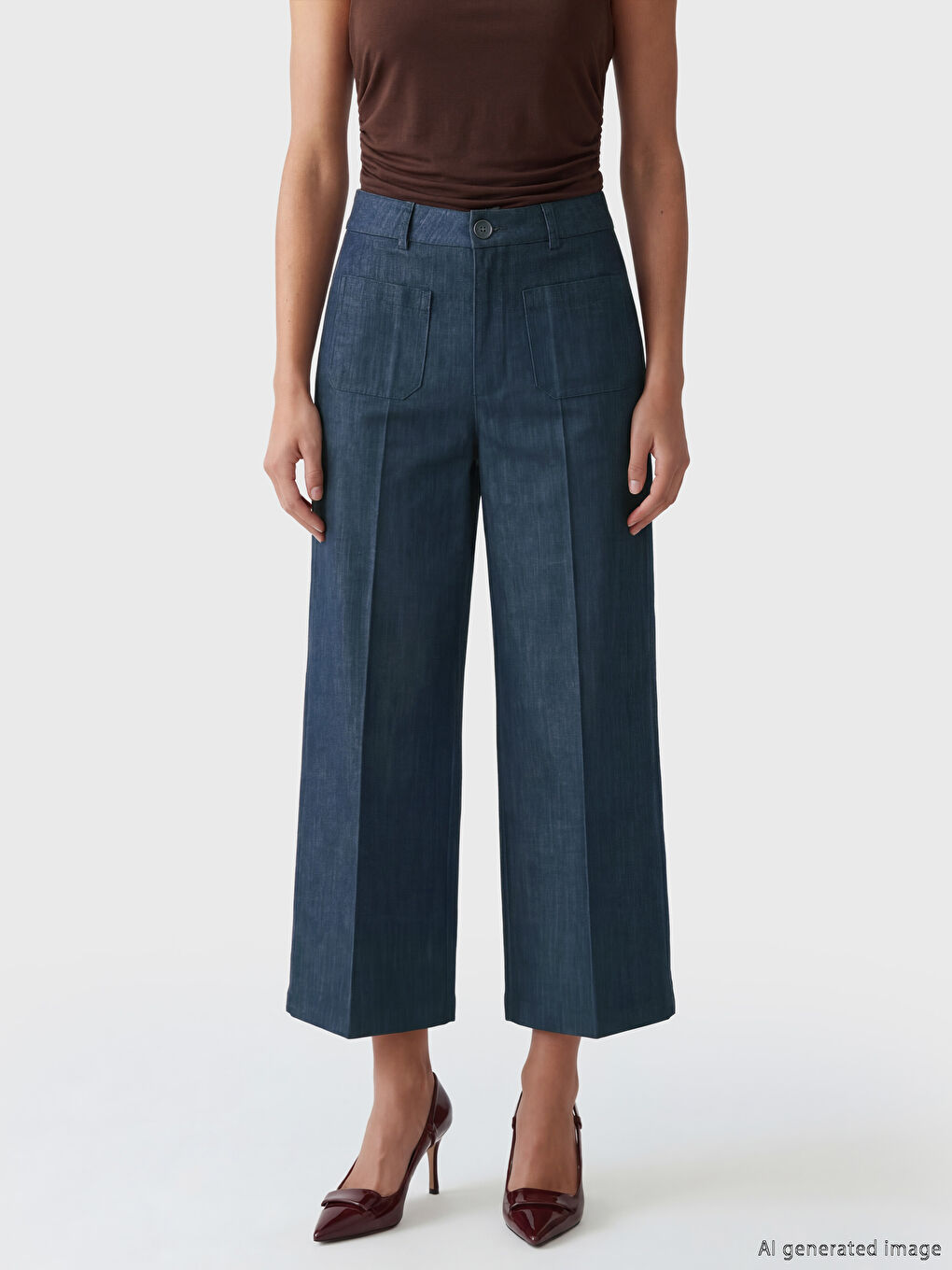 Ψηλόμεσο Φαρδιάς Γραμμής Παντελόνι για γυναίκες-1