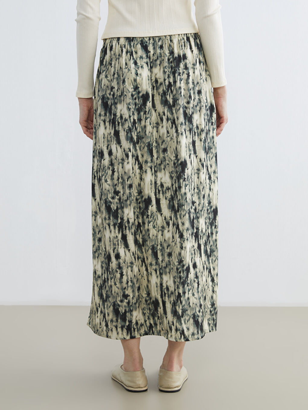 Bej Beli Lastikli Desenli Belmando Kloş Etek-3