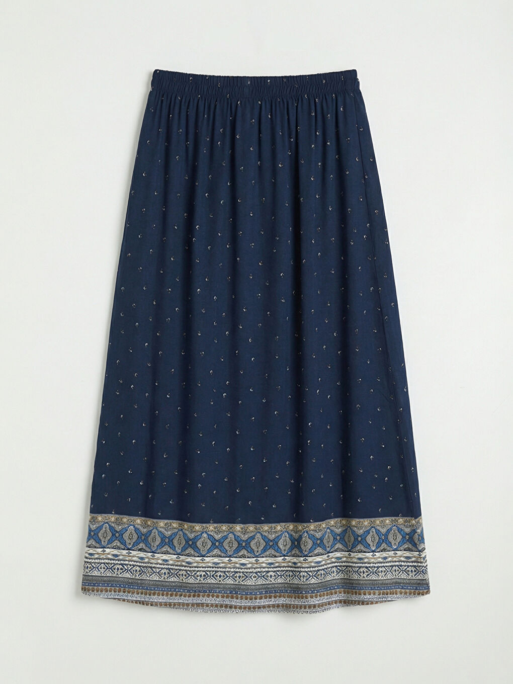 Lacivert Beli Lastikli Desenli Belmando Kloş Etek-1