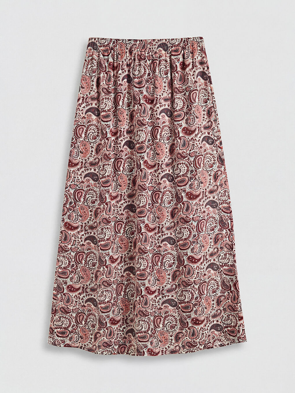 Kırmızı Beli Lastikli Desenli Belmando Kloş Etek	