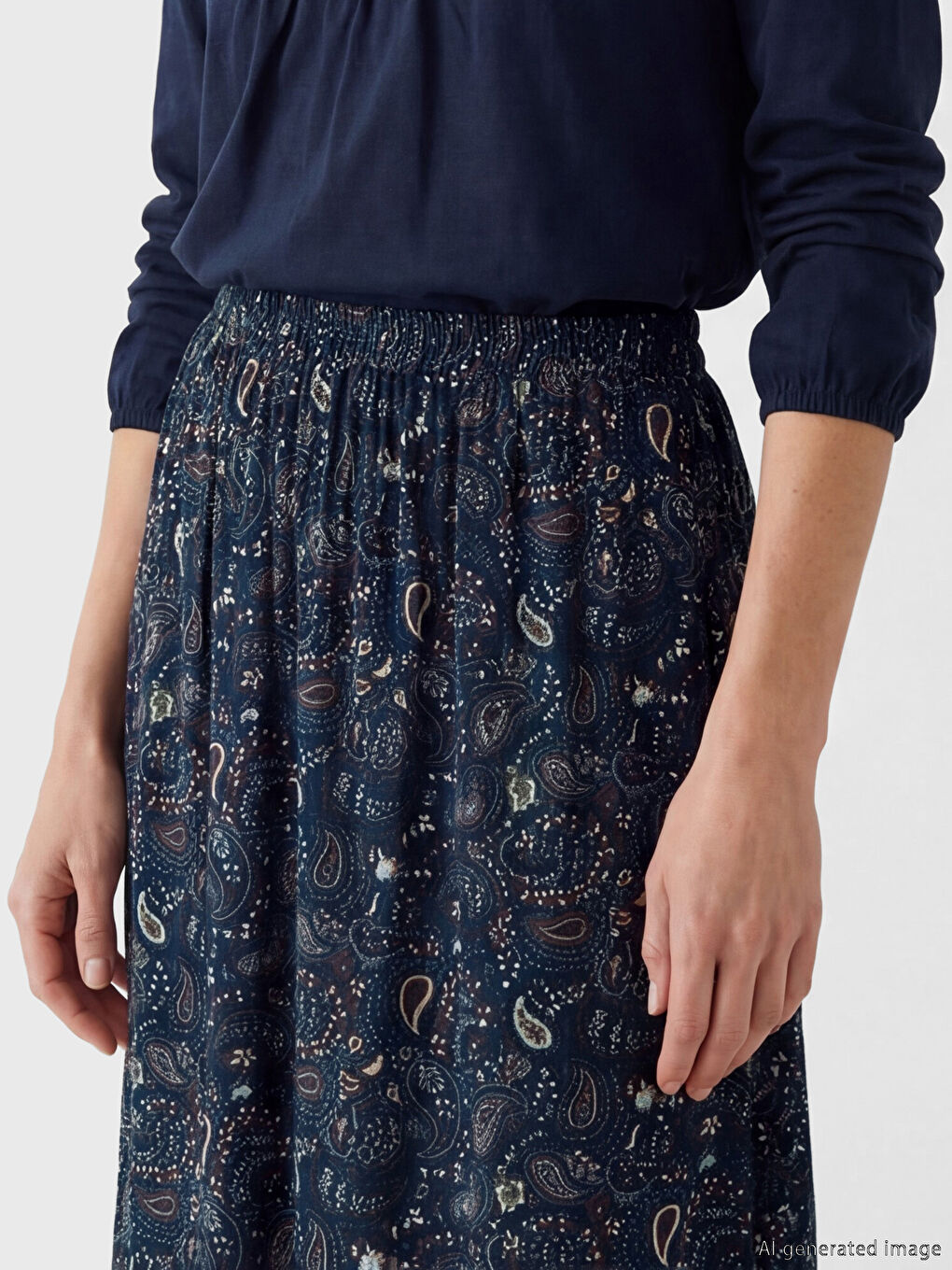 Mavi Beli Lastikli Desenli Belmando Kloş Etek	-1