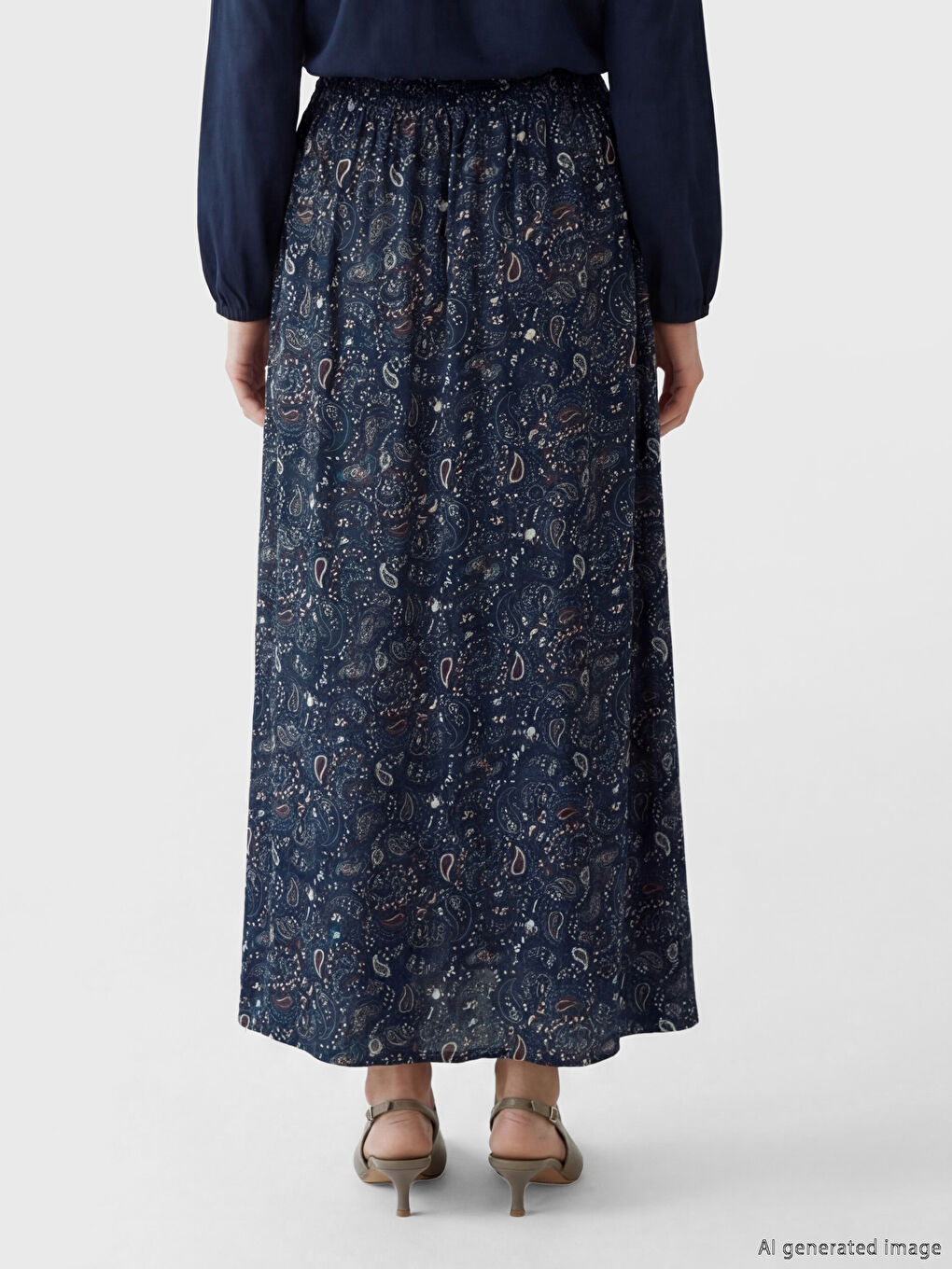 Mavi Beli Lastikli Desenli Belmando Kloş Etek	-2