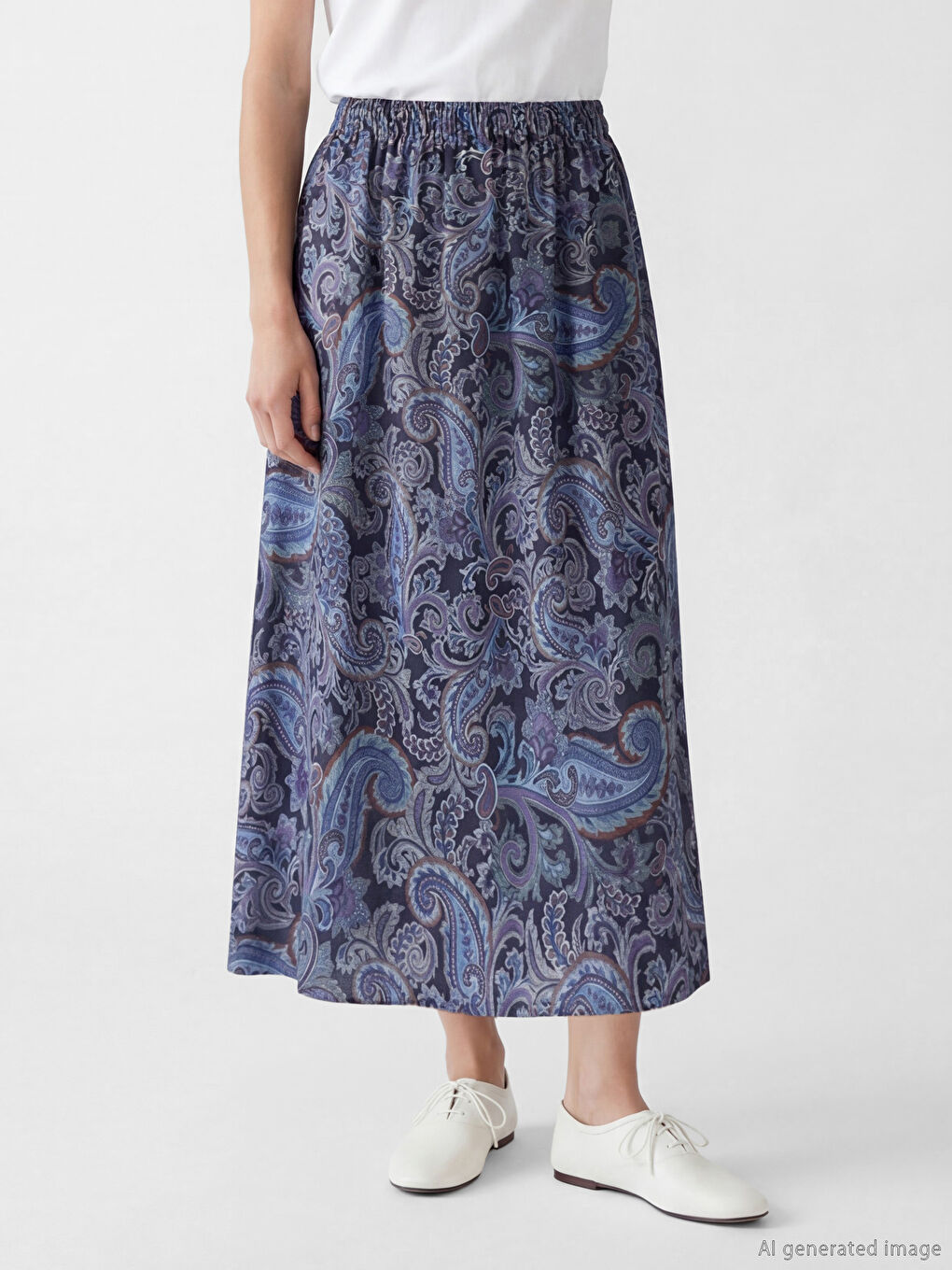 Lacivert Beli Lastikli Desenli Belmando Kloş Etek	-1