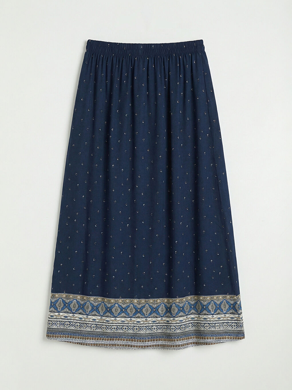 Lacivert Beli Lastikli Desenli Belmando Kloş Etek	-2