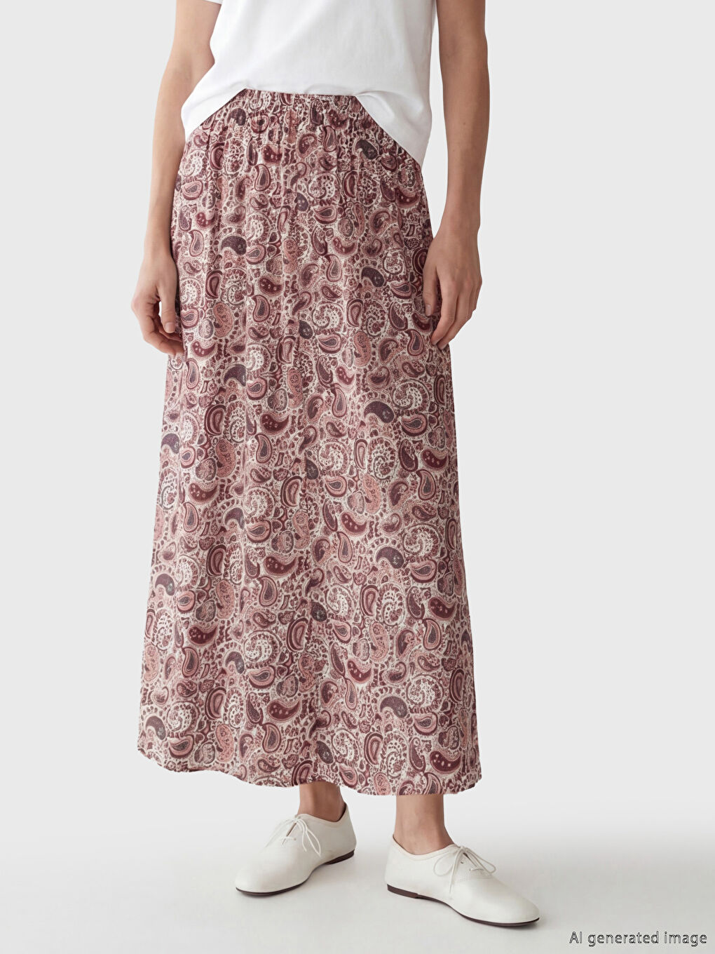 Kırmızı Beli Lastikli Desenli Belmando Kloş Etek	-1