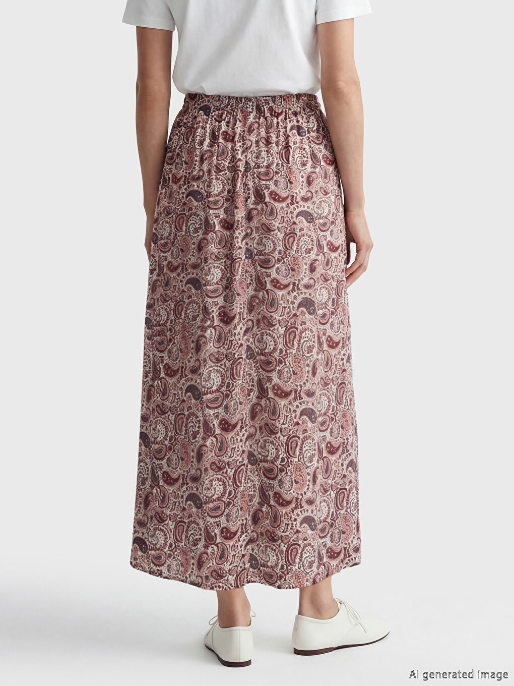 Kırmızı Beli Lastikli Desenli Belmando Kloş Etek	-2