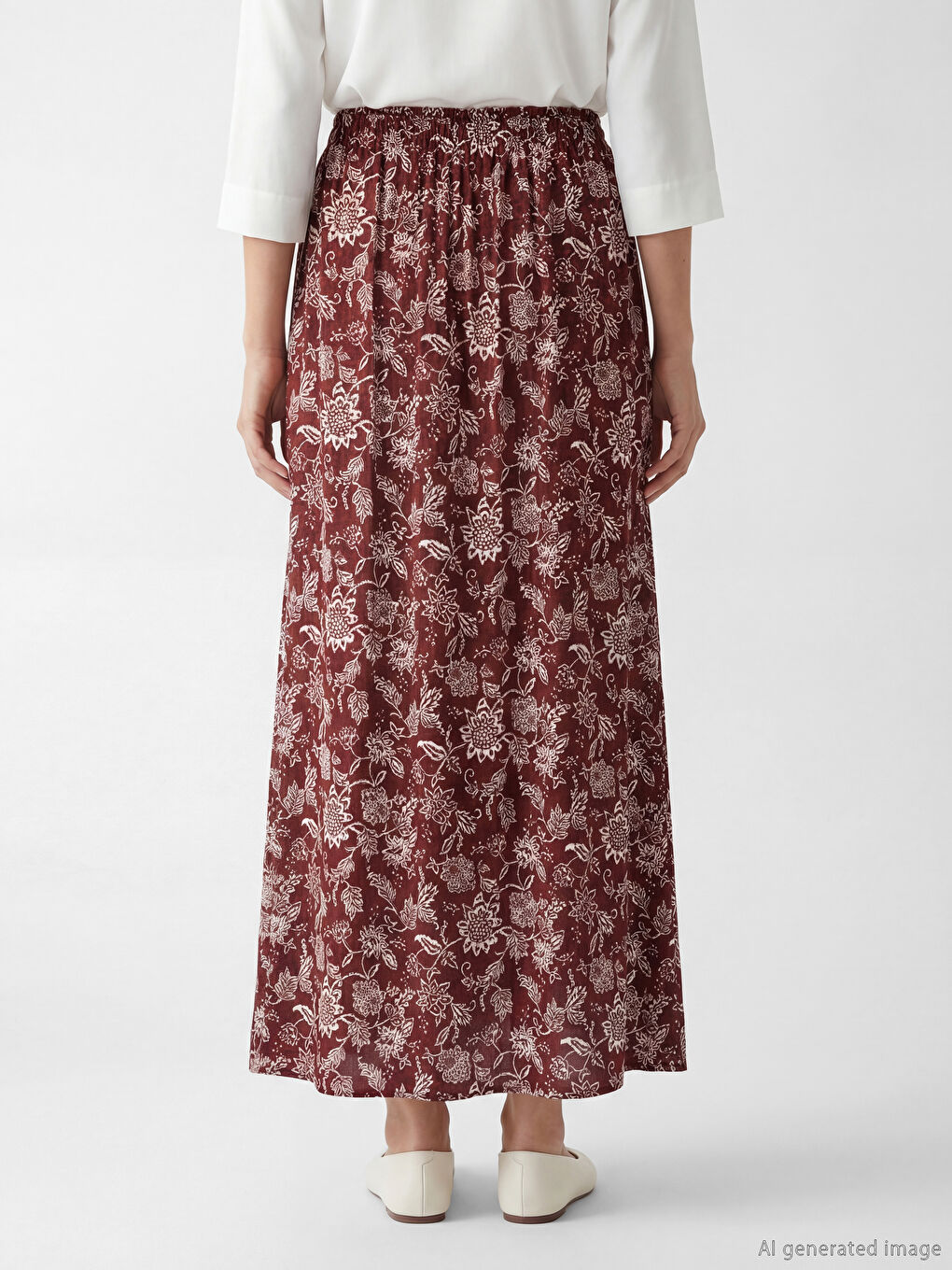 Kırmızı Beli Lastikli Desenli Belmando Kloş Etek	-3