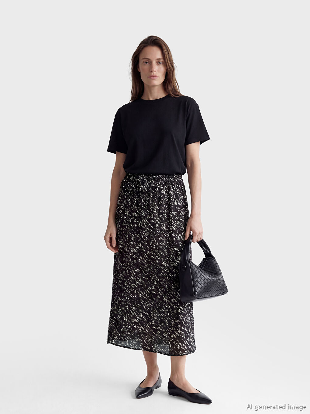 Siyah Beli Lastikli Desenli Belmando Kloş Etek	