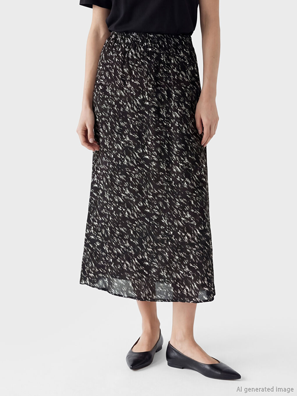 Siyah Beli Lastikli Desenli Belmando Kloş Etek	-1