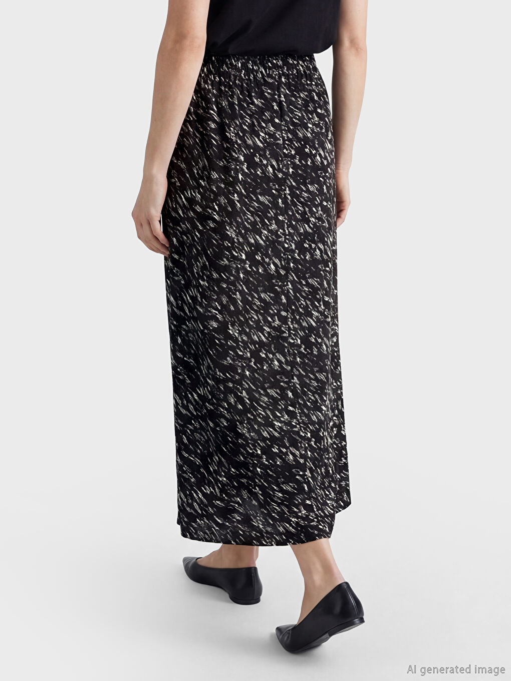 Siyah Beli Lastikli Desenli Belmando Kloş Etek	-2