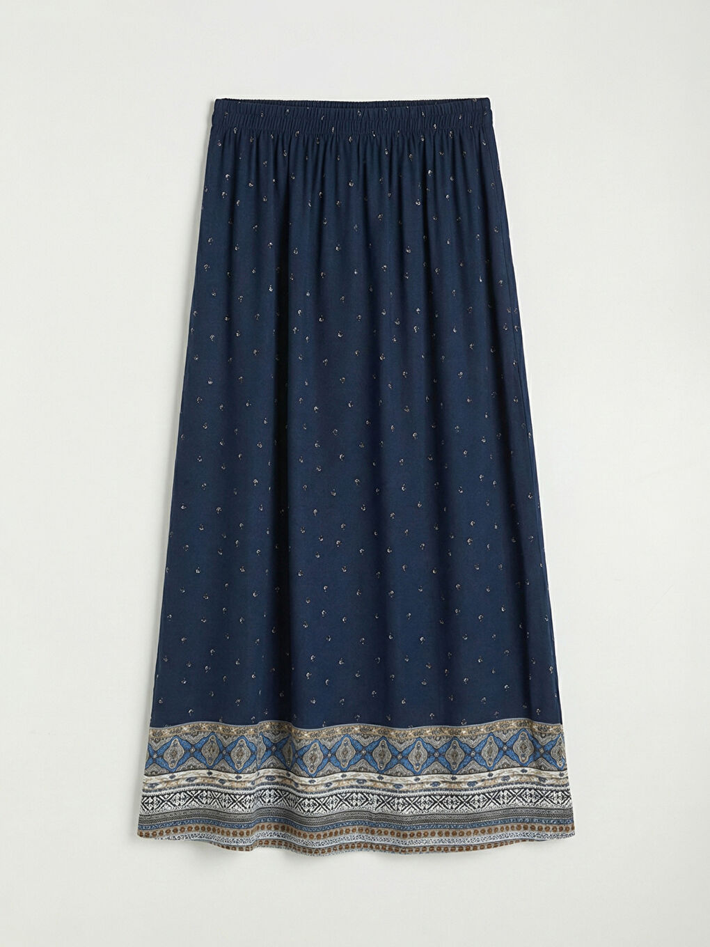 Lacivert Beli Lastikli Desenli Belmando Kloş Etek	