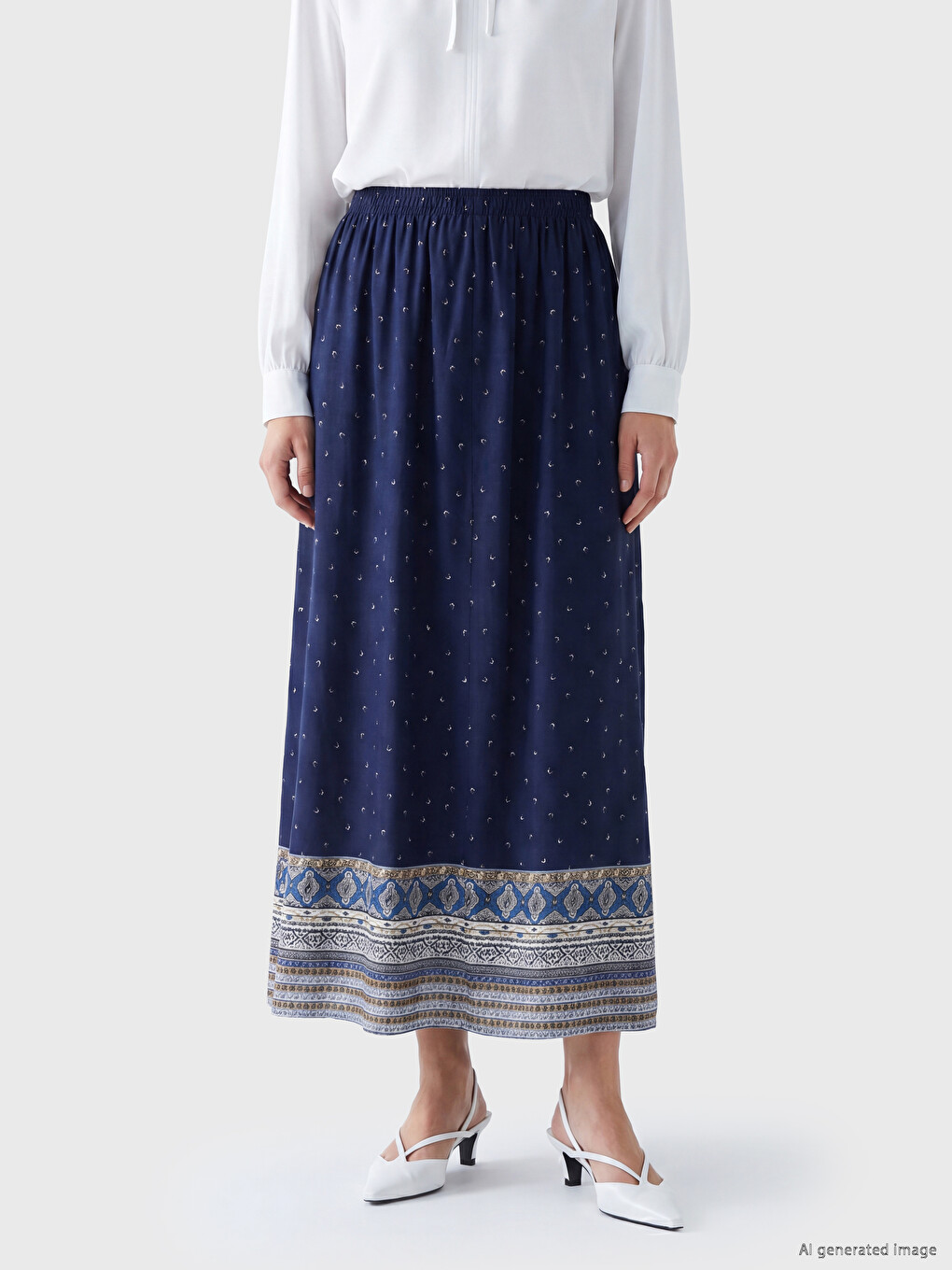 Elastic Waist Patterned Belmando Flared Skirt-1