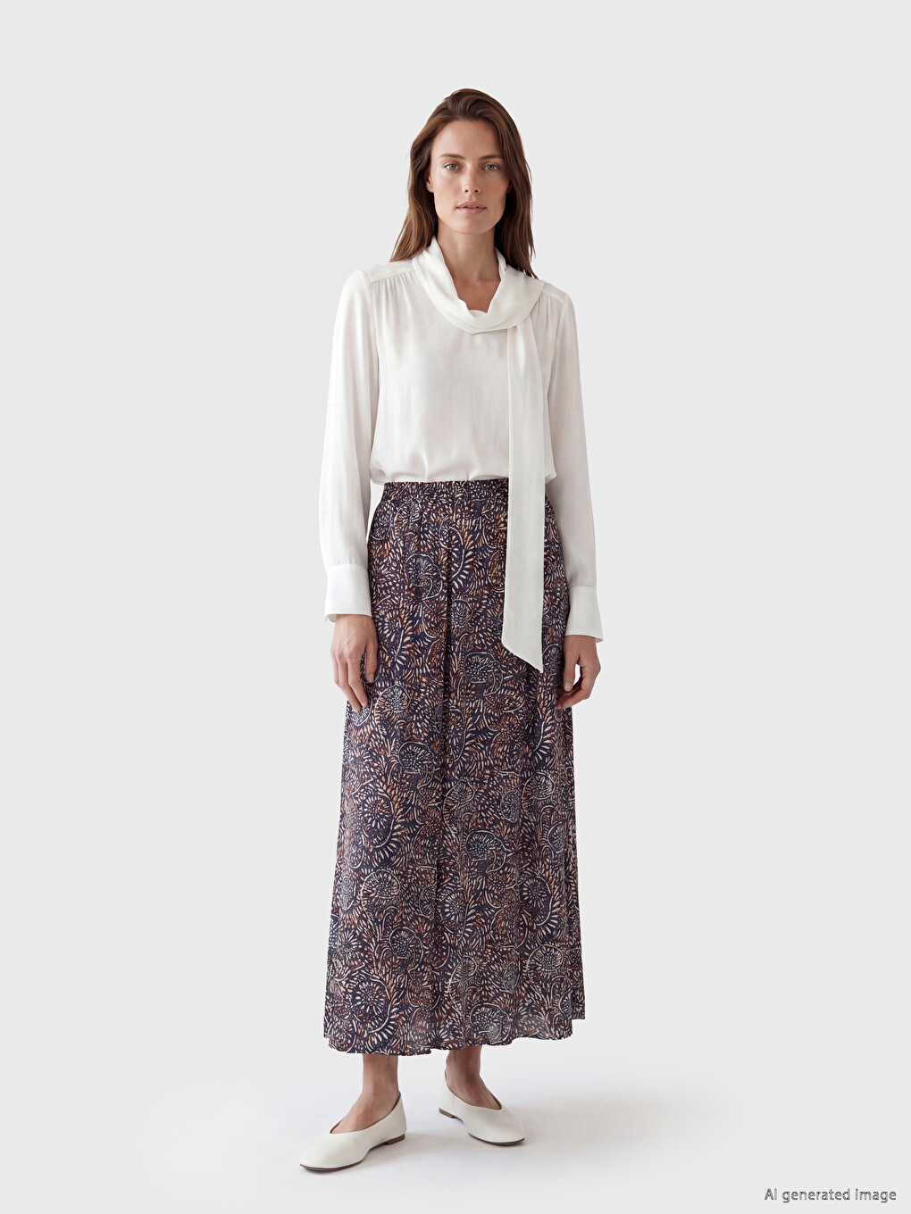 Elastic Waist Patterned Belmando Flared Skirt