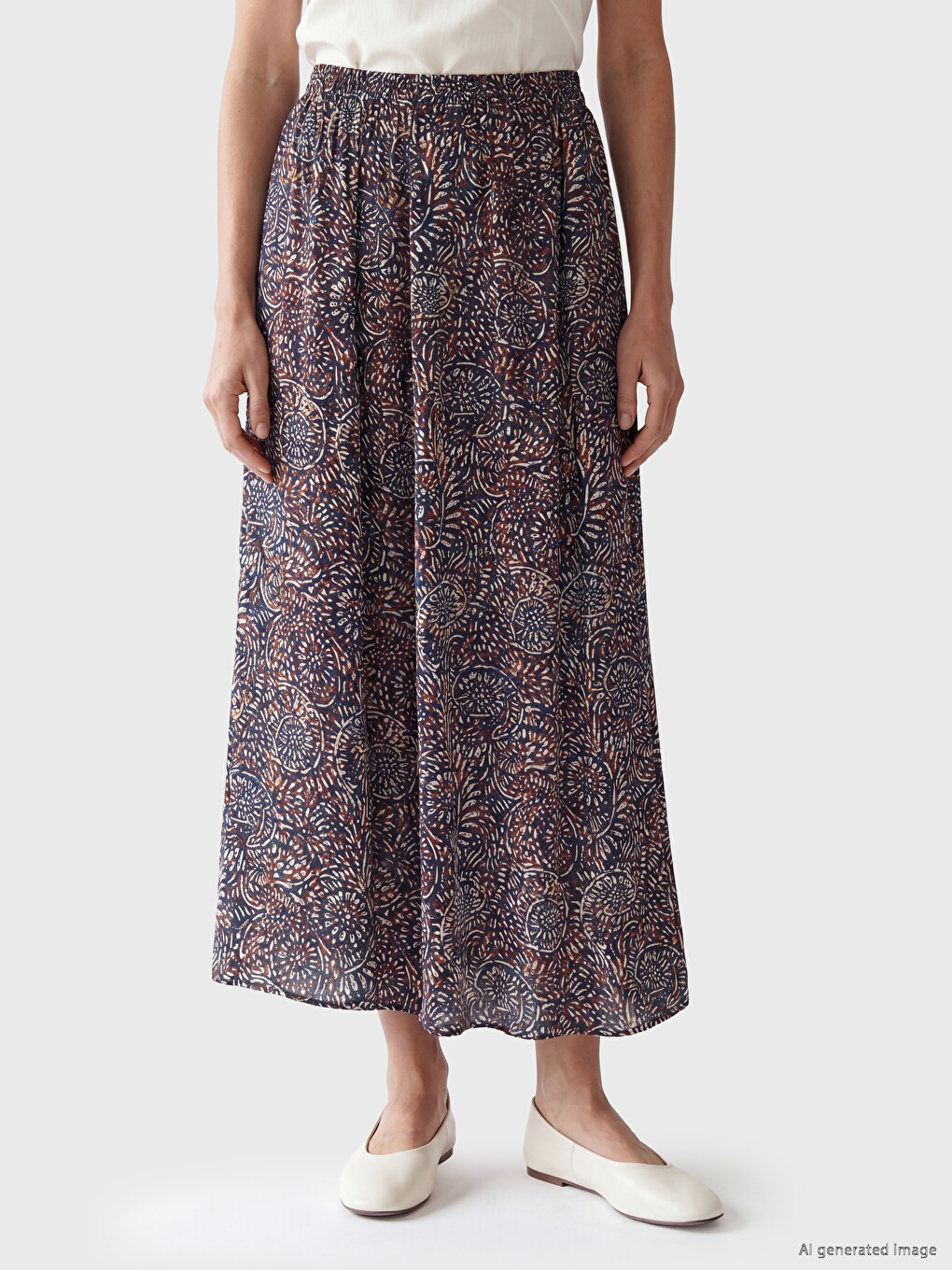Elastic Waist Patterned Belmando Flared Skirt-1