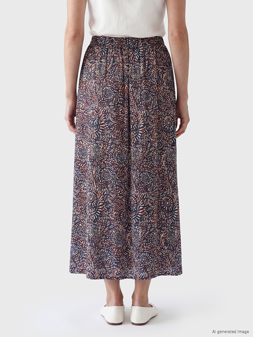 Elastic Waist Patterned Belmando Flared Skirt-3