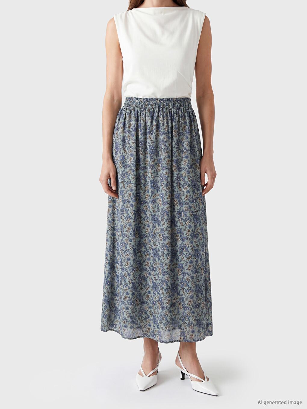 Elastic Waist Floral Belmando Flared Skirt-1